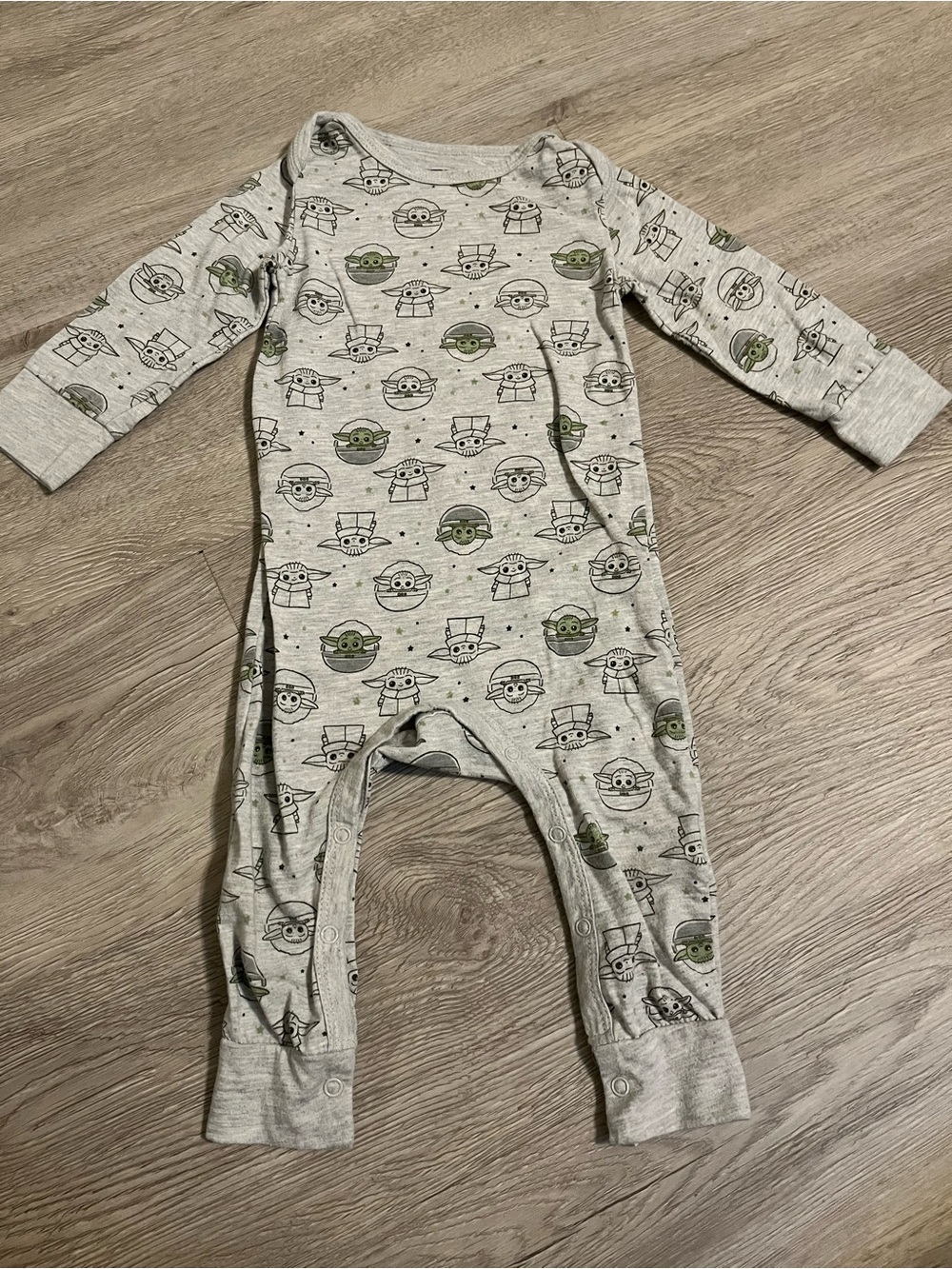 Star Wars Light Gray Baby Footie with Green Baby Yoda Prints